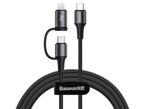 کابل سریع دو سر تایپ سی و لایتنینگ بیسوس Baseus Twin 2in1 60W PD Quick Charging cable 1m