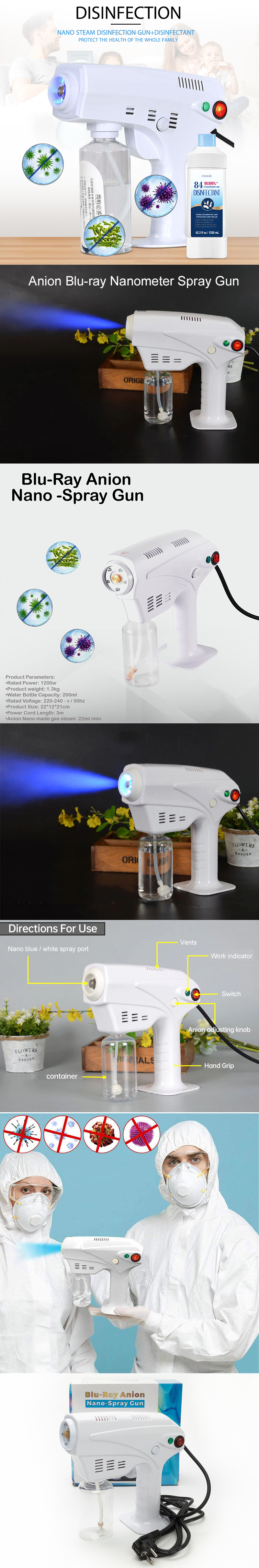 دستگاه هیدروژن رسان مو نانو استیم تفنگی مدل Blu-Ray Anion Nano Spray Gun