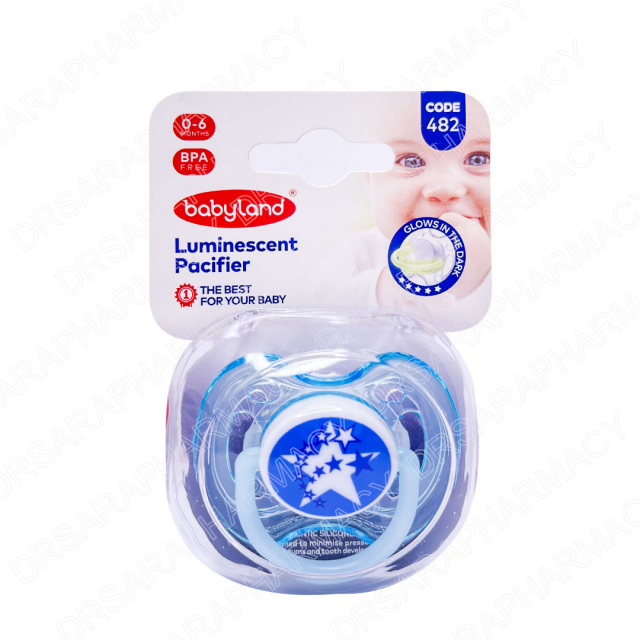 پستانک ارتودنسی شب تاب بیبی لند کد 482 مناسب نوزادان از بدو تولد تا 6 ماهه