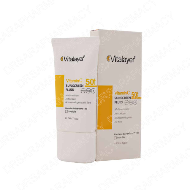 فلوئید ضد آفتاب SPF50 حاوی ویتامین C ویتالیر بی رنگ