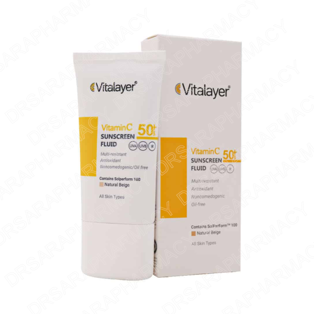 فلوئید ضد آفتاب SPF50 حاوی ویتامین C ویتالیر بژ طبیعی