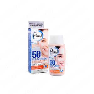 کرم ضد آفتاب SPF50 پیکسل بژ روشن مناسب پوست های خشک تا نرمال و حساس با SPF50