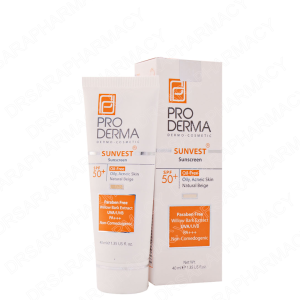 ضد آفتاب SPF50 فاقد چربی مناسب پوست های چرب و جوش دار پرودرما بژ طبیعی