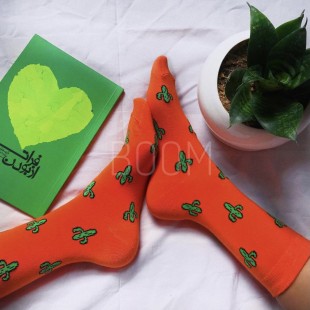 جوراب‌ ساق‌دار طرح کاکتوس نارنجی