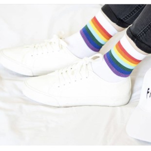 جوراب‌ اسپرت نیم‌ساق سفید طرح رنگین‌کمان Tw-Color