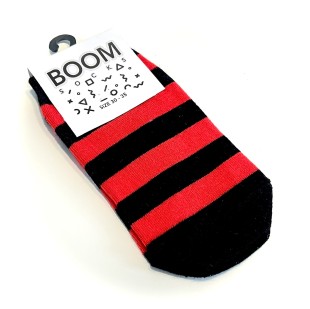 جوراب‌ مچی بچه‌گانه سایز ۳۰تا۳۵، راه‌راه مشکی‌و‌قرمز