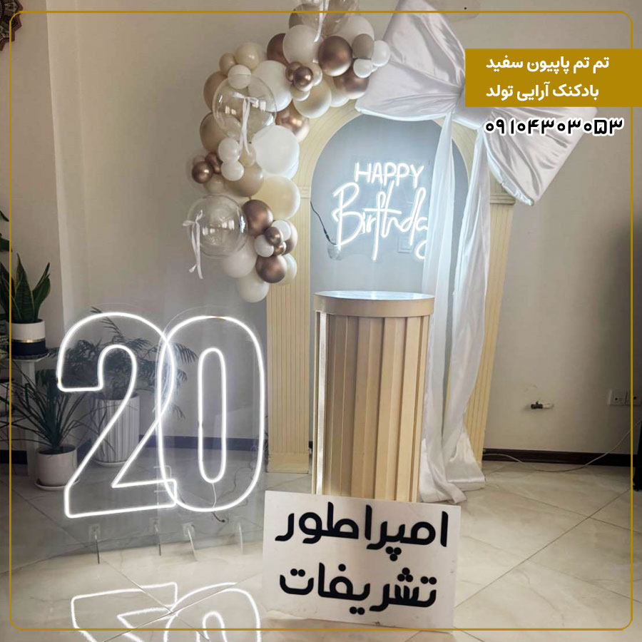 بادکنک آرایی تم پاپیون سفید