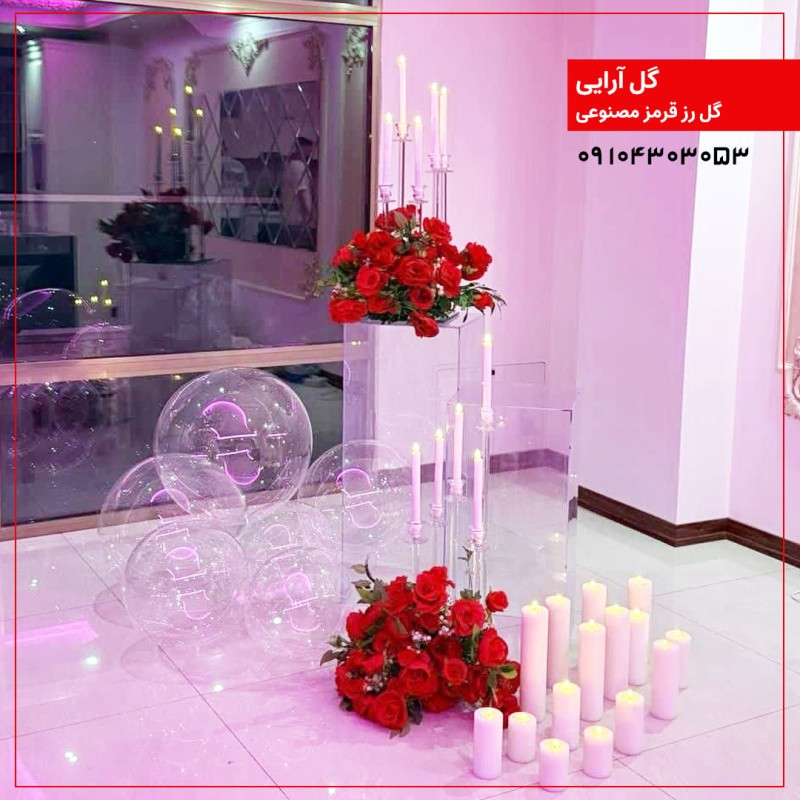 گل آرایی گل رز قرمز مصنوعی 