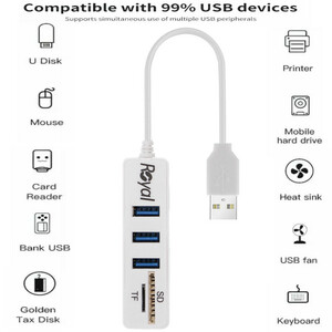 هاب 5 پورت USB3.0 و رم ریدر رویال مدل R_H_&amp;amp;_R_448