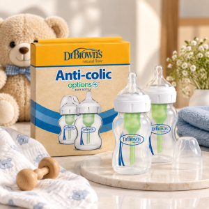 شیشه شیر ضد نفخ دکتر براون مدل Anti-Colic Options+ شیشه‌ای دهانه عریض 150 میل (2 عددی)