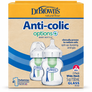 شیشه شیر پیرکس ضد نفخ دکتر براون مدل Anti-Colic Options+ شیشه‌ای دهانه عریض 150 میل (2 عددی)