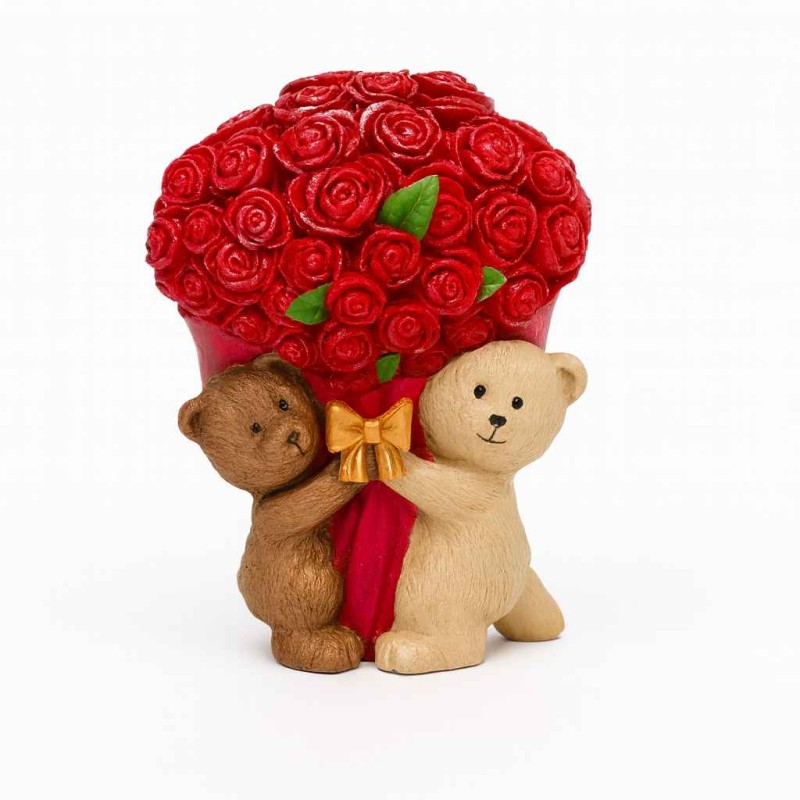 قالب سیلیکونی خرس ولنتاین با دسته گل سنگ مصنوعی