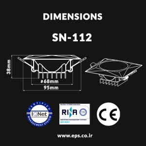 ابعاد پنل بک لایت 12 وات LED مربع توکار  سایز برش 7.5cm مدل آتنا سبلان نور