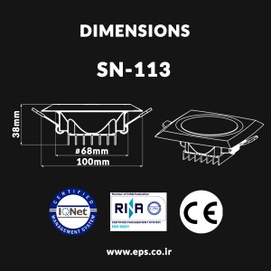 ابعاد پنل بک لایت 12وات LED مربع توکار  سایز برش 7.5cm مدل راسا سبلان نور