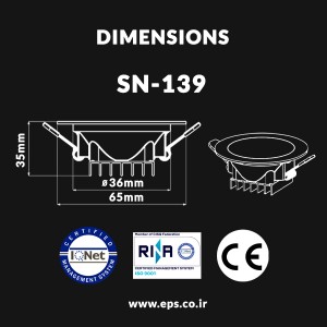 ابعاد پنل بک لایت 7وات LED 'گرد توکار  سایز برش 3.5cm مدل دیبا سبلان نور