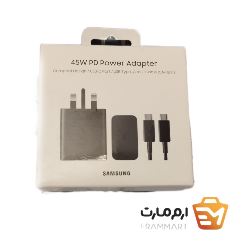 شارژر دیواری سه پین 45 وات سامسونگ مدل EP-T4510 به همراه کابل تبدیل USB-C
