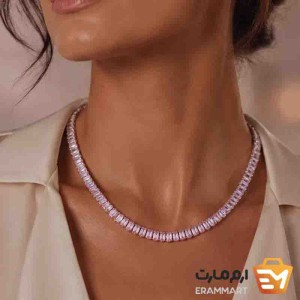 ست گردنبند و دستبند نقره‌ ای نگین ‌دار شیک زنانه برند گندم