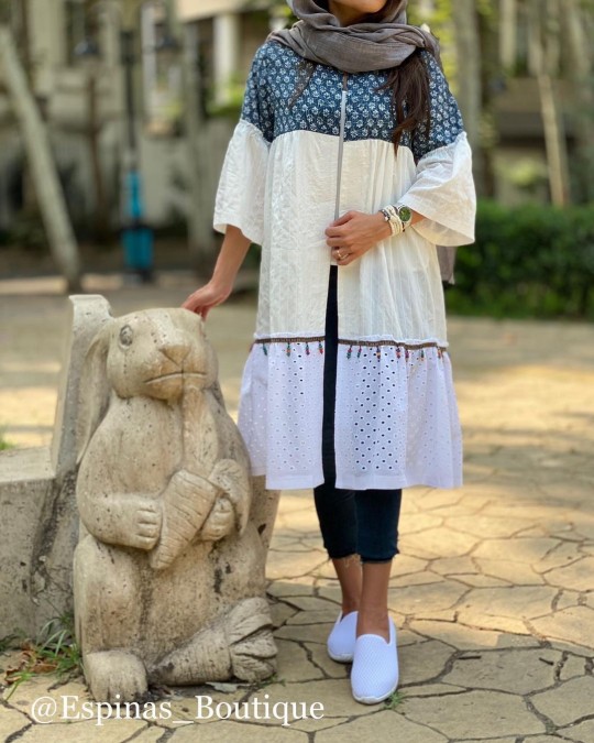 مانتو سه تیکه پایین خامه‌دوزی کد 335