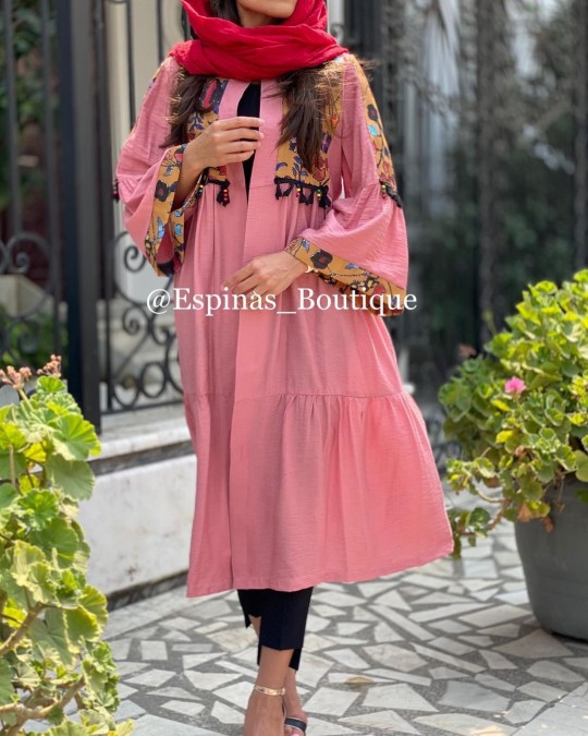 مانتو بلند جلو سینه گلدار کد 344