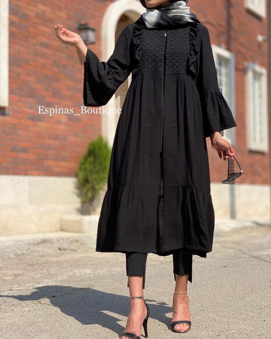 مانتو بلند جلو سینه خامه دوزی کد 349