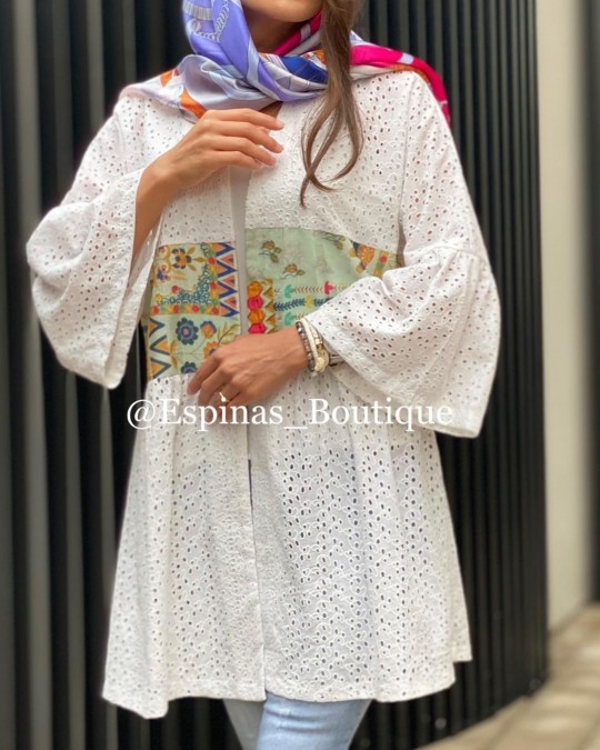 مانتو خامه دوزی سفید کد 2038