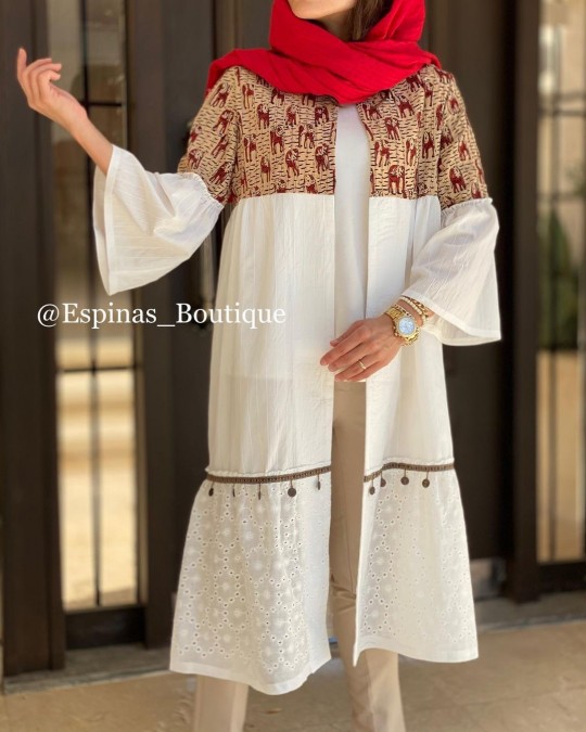 مانتو سه تیکه فیل پایین خامه دوزی کد 3352