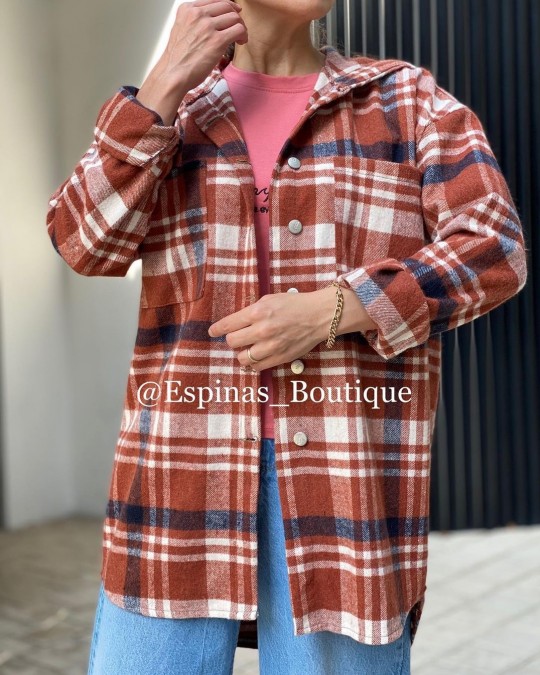 مانتو چهارخونه کلاه دار پشمی