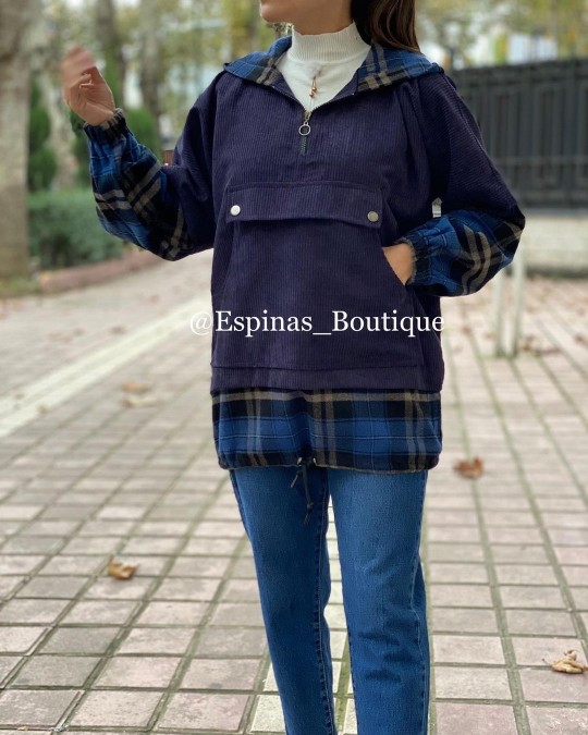 هودی کلاه دار مخمل چهارخونه