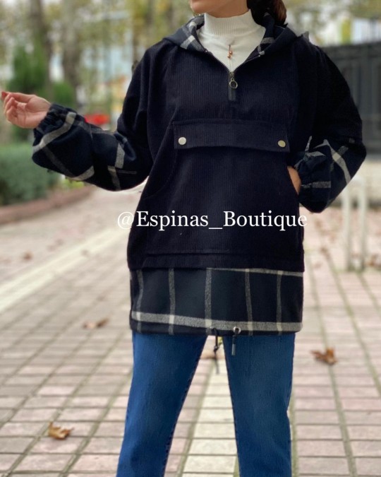 هودی کلاه دار مخمل چهارخونه