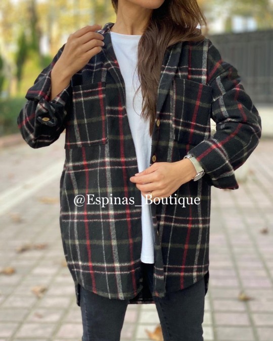 مانتو چهارخونه کلاه دار پشمی