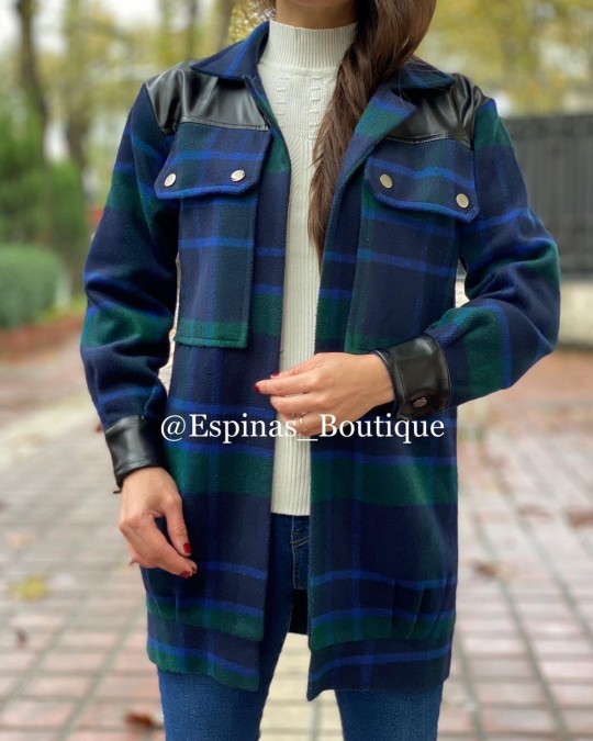 کت چرم و چهارخونه پشمی ضخیم