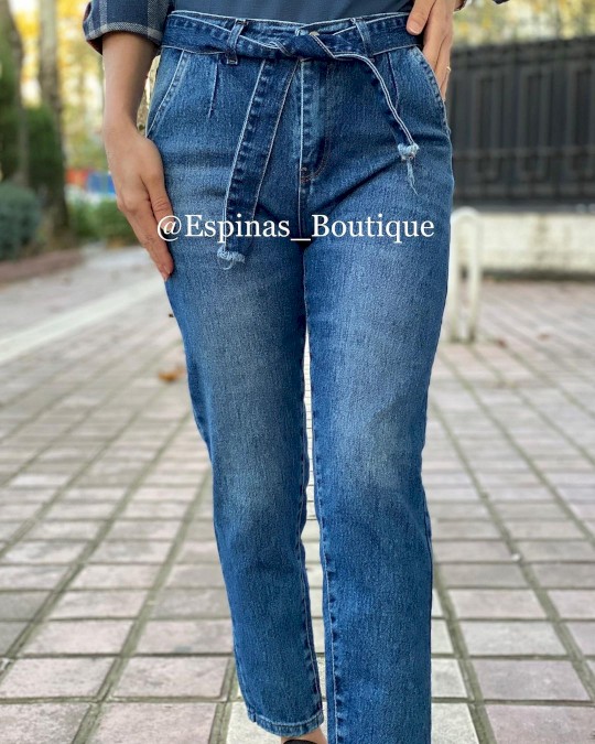 شلوار جین مام فیت کمر دار