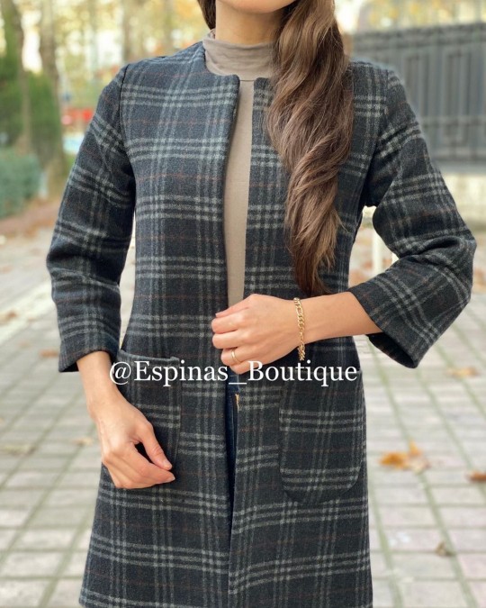 پالتو چهارخونه کتی پشمی دو جیب