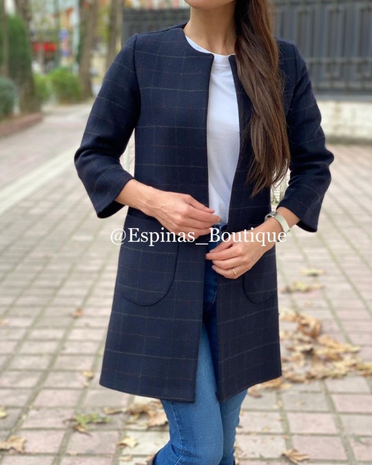 پالتو چهارخونه کتی پشمی دو جیب