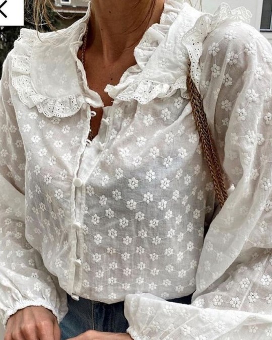 شومیز خامه دوری سفید یقه عروسکی کد 5197