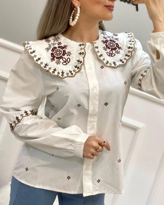 شومیز گلدوزی یقه عروسکی کد 5155