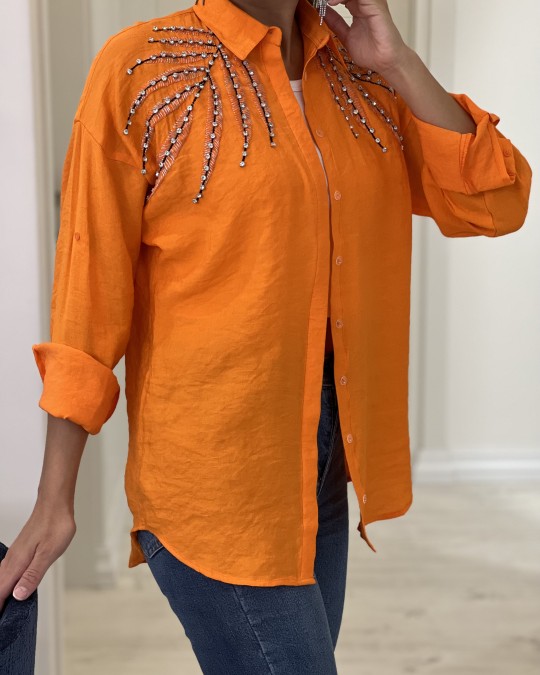 شومیز مجلسی سنگ دوزی شده طرح برگ  کد 2201