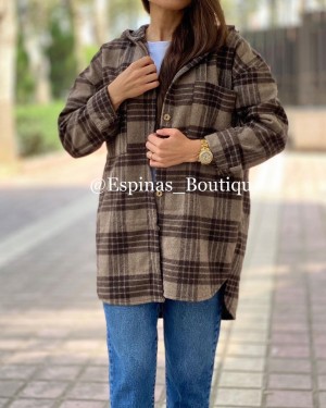 مانتو چهارخونه کلاه دار پشمی