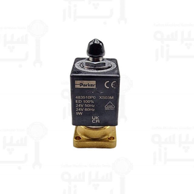 شیر برقی پارکر لوسیفر 3 طرفه پایه بلند 24 ولت 50/60 هرتز 9 وات کونیکال روبی ماکزیمم فشار 10 بار قطر حفره درونی 1/5 میلیمتر