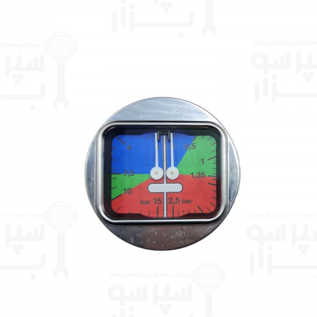 منومتر دو عقربه لاسپازیاله قطر بدنه ۶۳ میلیمتر قاب بیرونی 70 میلیمتر فشار بخار 0-2.5 بار و  فشار آب 0-15 بار مناسب مدل سوپر 3000