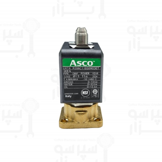 شیر برقی آسکو سیرای 3 طرفه پایه بلند 220 ولت 50/60 هرتز 9 وات کونیکال روبی ماکزیمم فشار ۱۳ بار قطر حفره درونی 1/5 میلیمتر مناسب هدگروپ رنچیلیو