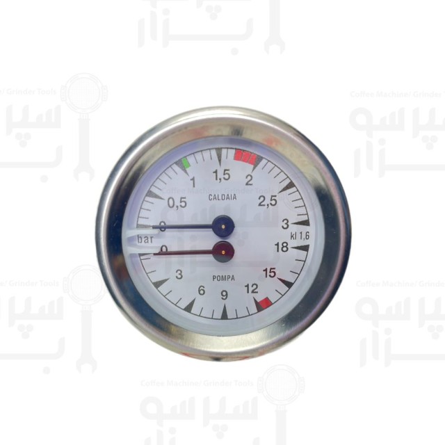 منومتر گیج دوعقربه فیورنزاتو مدل مورانو 0-18 بار فشار آب 0-3 بار فشار بخار قطر بدنه 60 میلیمتر، قطر قاب بیرونی 65 میلیمتر رزوه 1/8 اینچ