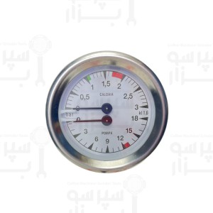 منومتر / مانومتر گیج دوعقربه فیورنزاتو مدل مورانو 0-18 بار فشار آب 0-3 بار فشار بخار قطر بدنه 60 میلیمتر، قطر قاب بیرونی 65 میلیمتر رزوه 1/8 اینچ