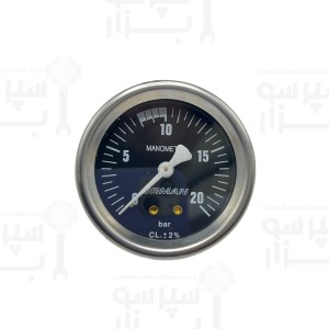 منومتر فشار بیزرا مشکی قطر بدنه 60 میلیمتر و قطر بیرونی 65 میلیمتر نشانگر فشار آب  پمپ از ۰ تا ۲۰ بار