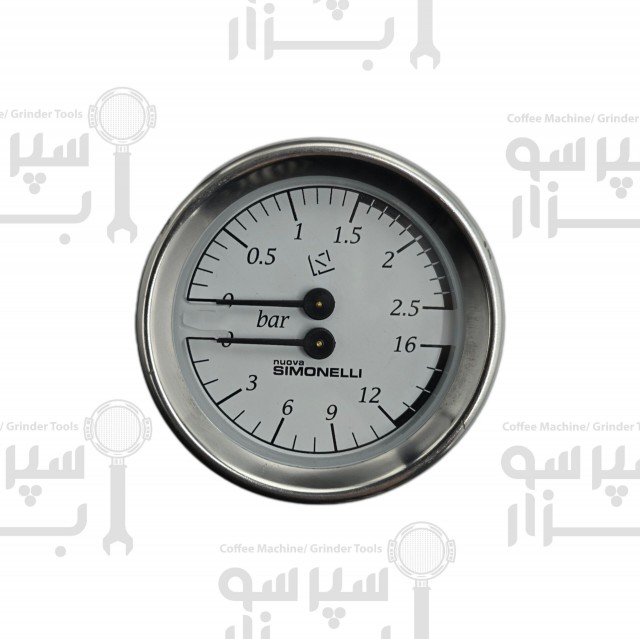 گیج منومتر / مانومتر ۲عقربه دستگاه سیمونلی آپیا نشانگر  فشار بخار تا 2/5 بار فشار آب تا 16 بار اورجینال