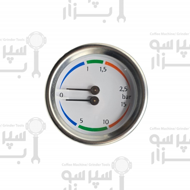 منومتر / مانومتر دوعقربه دستگاه سیمونلی/ پاوونی / لاسپازیاله/  وگا نشانگر  فشار بخار تا 2/5 بار فشار آب تا 15 بار قطربدنه۶۰میلیمتر   قطر قاب بیرونی65 میلیمتر
