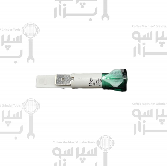 چراغ سبز LED پنل جلویی فائما / وگا / اسپینل ۲۵۰ولت قطر سر ۱۳٫۵ میلیمتر قطر بدنه ۱۰ میلیمتر