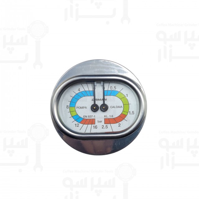 منومتر دوعقربه دستگاه های گاجا / پاوونی/ رنچیلیو/ سائکو فشار بخار تا 2/5 بار فشار آب تا 16 بار  رزوه ها ۱/۸ قطربدنه 63 میلیمتر قطر قاب بیرونی 70 میلیمتر