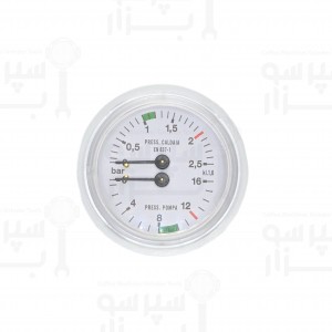 گیج منومتر / مانومتر  دو عقربه سنمارکو / فائما فشار آب از 0 تا 16 بار و فشار بخار بویلر از 0 الی 2/5 بار قطر بدنه ۶۳ میلیمتر رزوه 1/8 اینچ