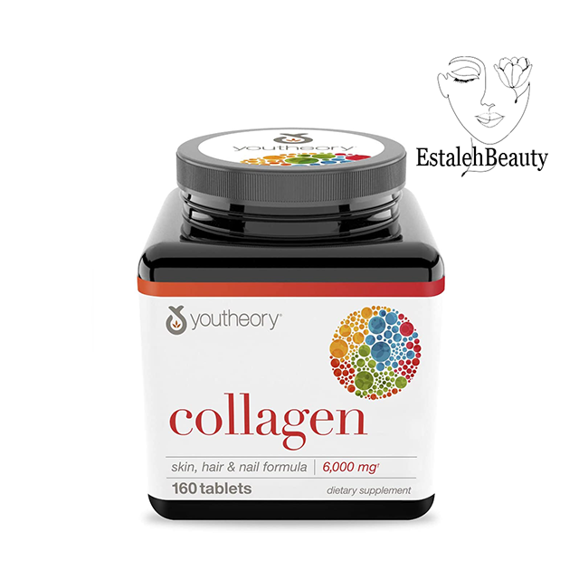 قرص کلاژن یوتئوری ۶۰۰۰ میلی‌گرم | تقویت پوست، مو و ناخن – ۱۲۰ عددی (Youtheory Collagen 6,000 mg | Skin, Hair & Nail Formula – 120 Tablets)